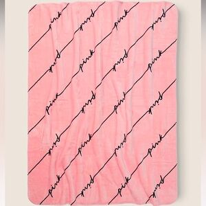 Victoria’s Secret PINK Silver Pink Linear Script Cozy Plush Blanket
